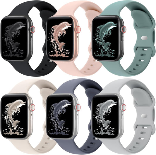 6 Pack Bands Compatible with Apple Watch 38Mm 40Mm 41Mm 42Mm 44Mm 45Mm 49Mm, Soft Replacement Silicone Sport Strap Wristbands for Iwatch Series Ultra/Ultra 2 9/8/7/6/5/4/3/2/1 SE Women Men