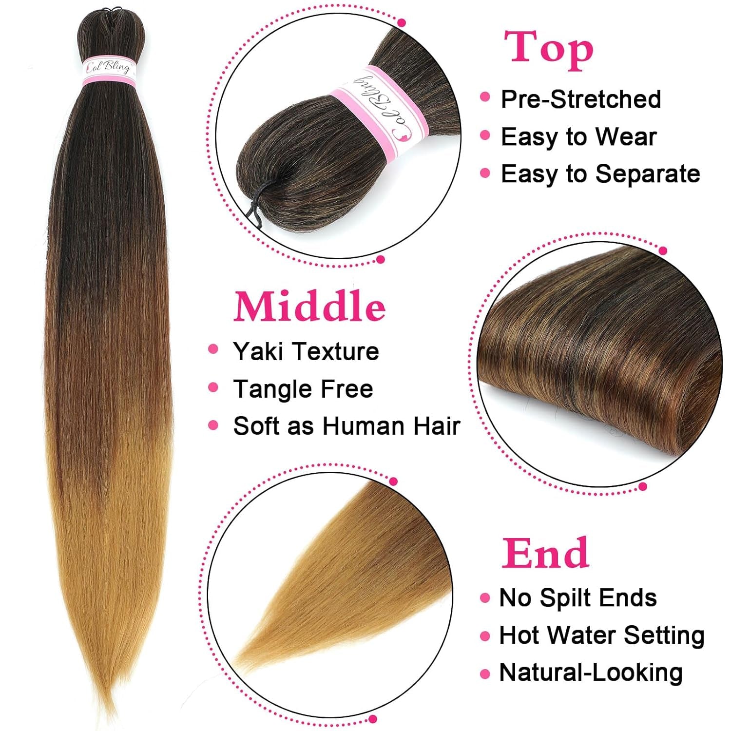 Braiding Hair Pre Stretched Ombre 28 Inch 3 Packs Braiding Hair Yaki Texture Prestretched Crochet Hair Braids 1B/30/27