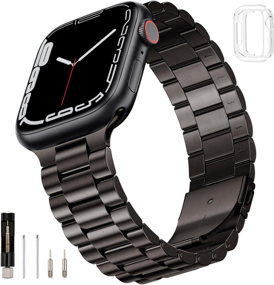 Compatible with Apple Watch Band 41Mm 40Mm 38Mm for Women Men, Stainless Steel Metal Iwatch Band with Case for Apple Watch Series 9/8/7/6/5/4/3/2/1/SE/SE2 (Gun Color, 38Mm/40Mm/41Mm)
