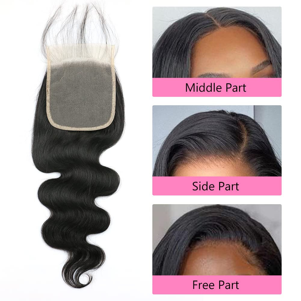5X5 Transparent HD Lace Closure Only Body Wave Hair Closure Invisible Lace 12A Brazilian Virgin Remy Human Hair Frontal Closure 100% Human Hair Extensions Pre Plucked Natural Black 14 Inch