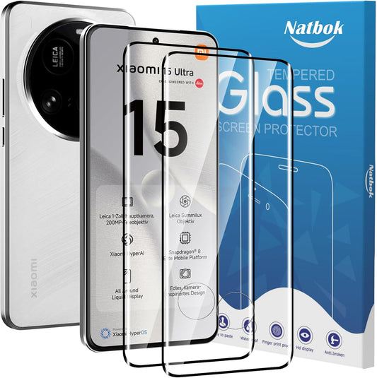2 Pack 3D Compatible with Xiaomi 15 Pro/Xiaomi 15 Ultra Screen Protector, 3D Full Coverage 9H Tempered Glass Film, HD Clear Scratch Resistant, Bubble-Free