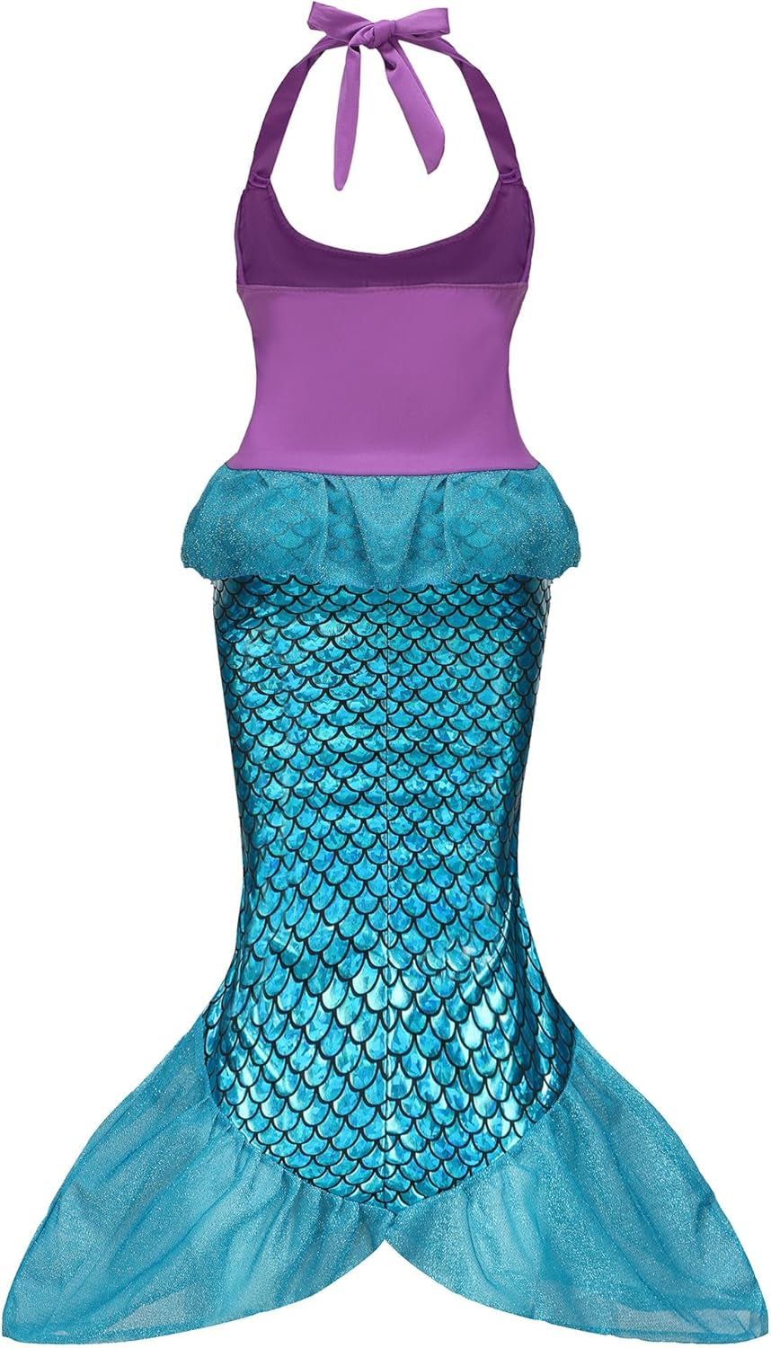Mermaid Costume Dress for Girls Kids Ariel Princess Birthday Halloween Cosplay with Wig Accessories