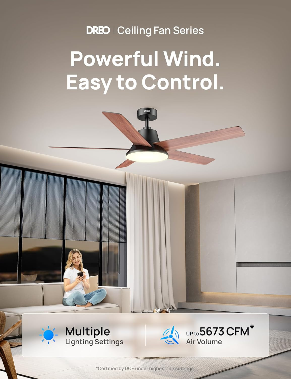 Ceiling Fans with Lights and Remote, 52 Inch, 6 Speeds, 5 Color Tones Dimmable LED, Quiet Reversible DC Motor, 8H Timer, Black Ceiling Fan for Bedroom, Living Room, Easy to Install