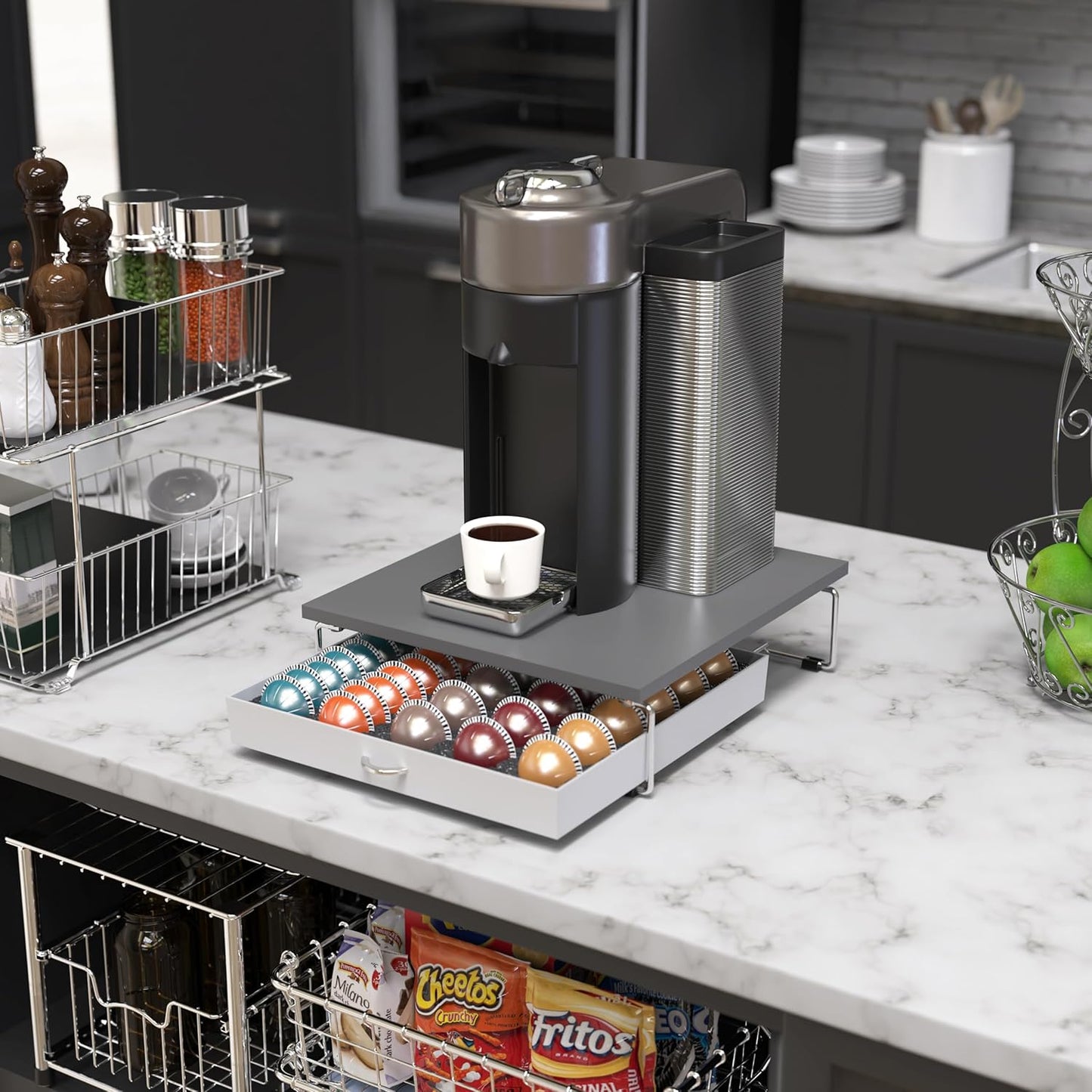 Decobrothers Supreme Vertuoline Drawer, Holds with 30 Big or 60 Small Vertuoline Pods, Grey