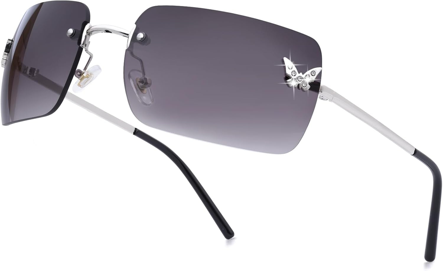 Rimless Rectangle Y2K Sunglasses for Women Men Cute Small Clear Frameless Tinted Lens 2000S Fashion Shades Butterfly