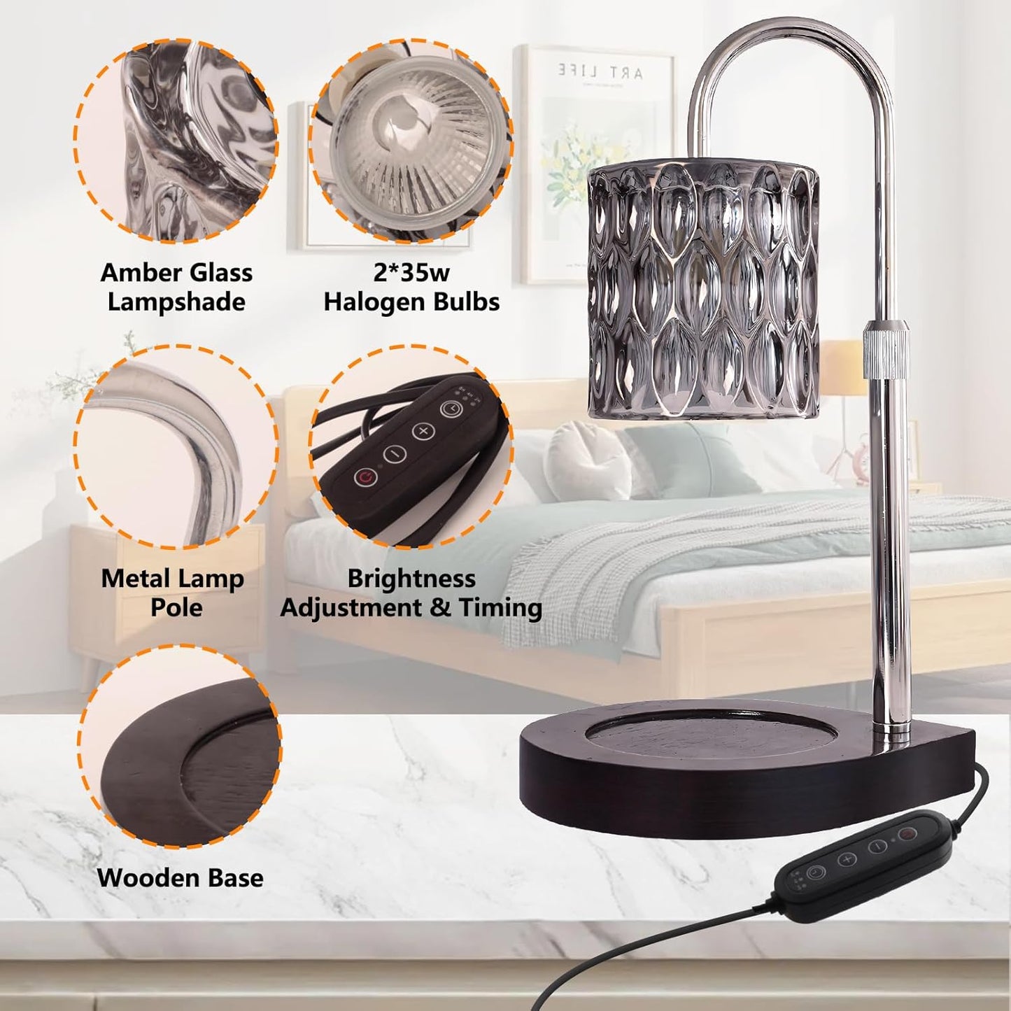 Fragrance Candle Warmer Lamp，Electric Candle Warmer with Timer & Dimmer，Mom Christmas Birthday Gifts for Women, House Warming Gifts New Home Bedroom Decor