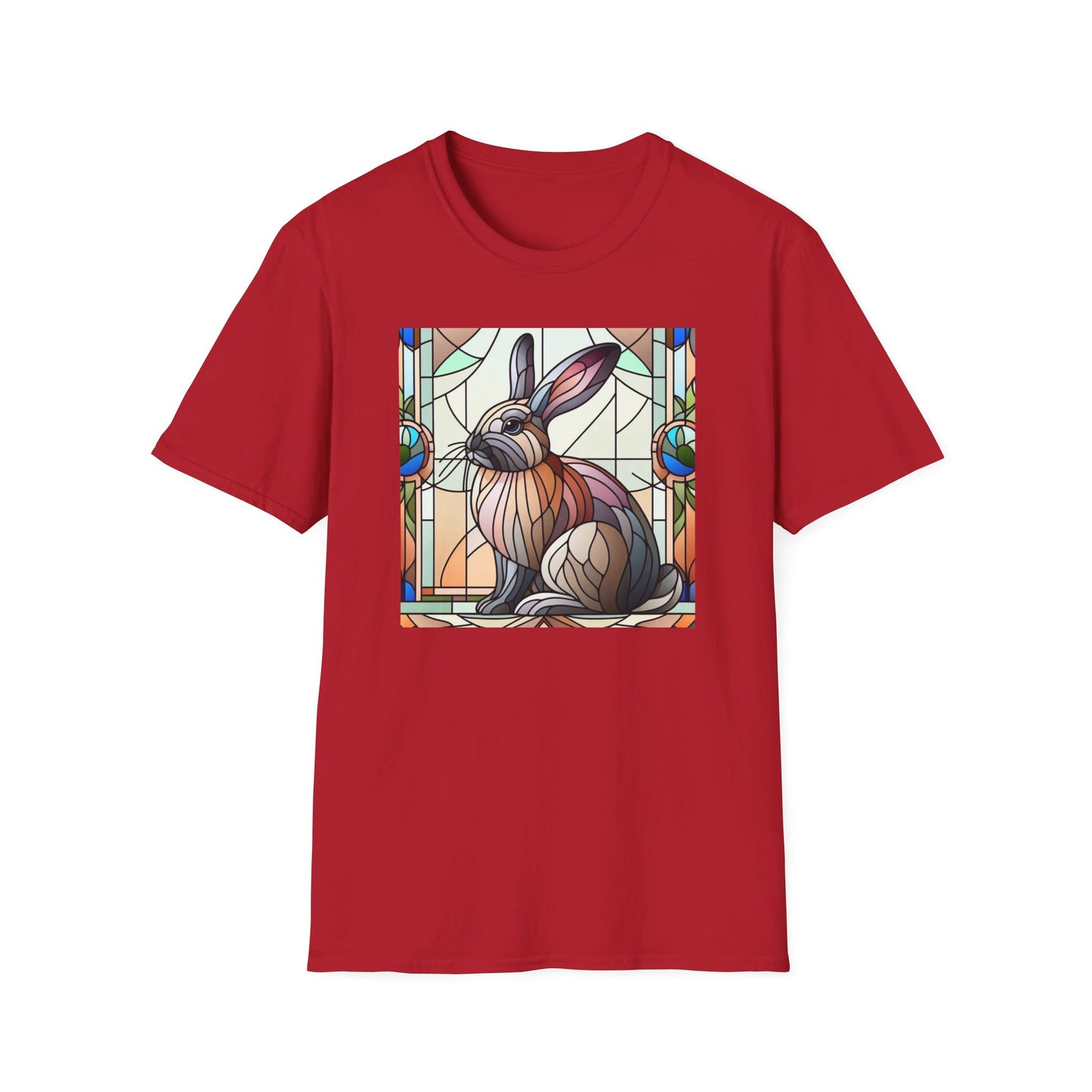 Flemish Giant Rabbit Animal Stained Glass Design Unisex Softstyle T-Shirt