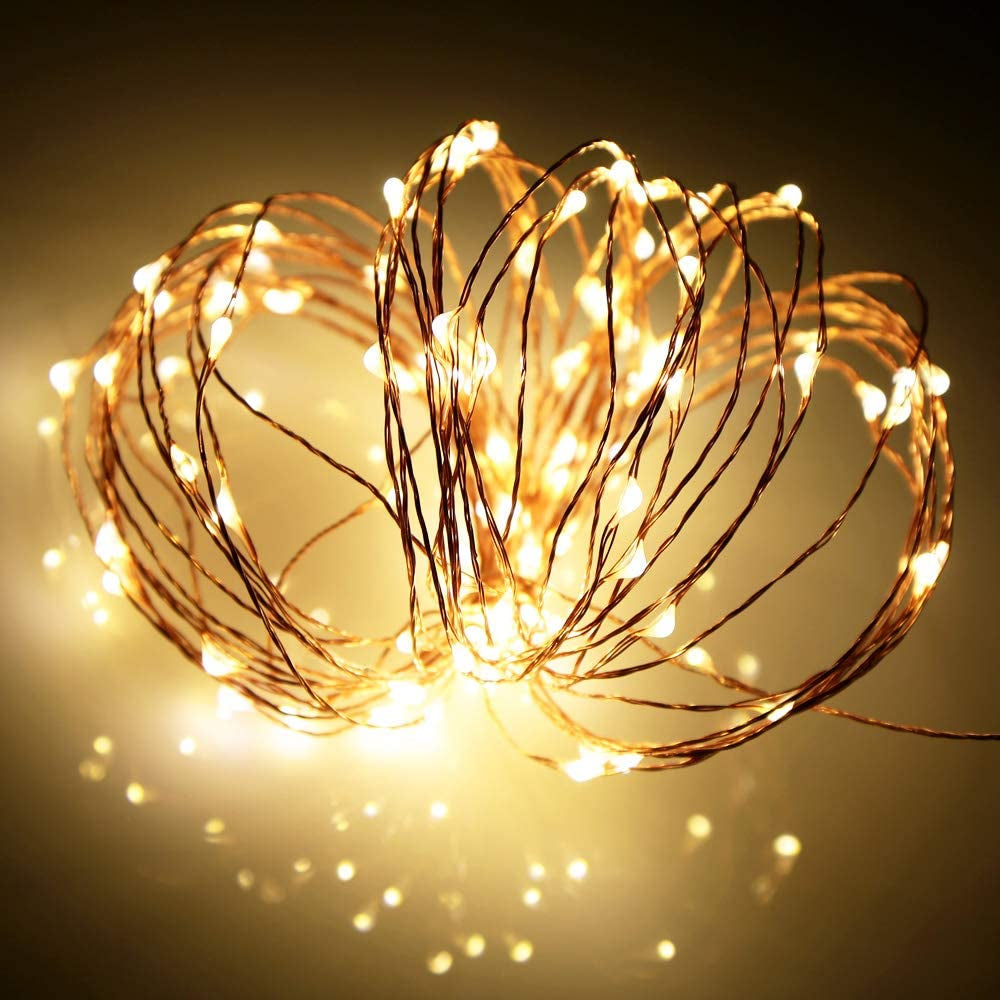 Led Fairy Lights Battery Operated, 1 Pack Mini Battery Powered Copper Wire Starry Fairy Lights for Bedroom, Christmas, Parties, Wedding, Centerpiece, Decoration (5M/16Ft Warm White)