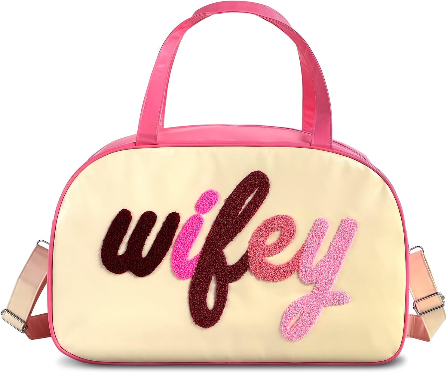 Chenille Letter Travel Duffle Bag Large PU Leather Weekender Overnight Bag for Women Carry on Bags Travel Tote（Weekender）