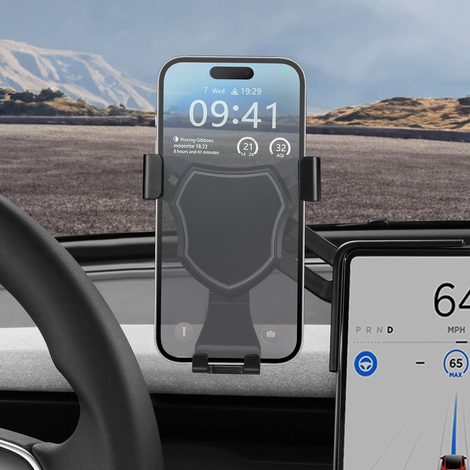 2024 Newest Tesla Model 3 Phone Mount Holder Strong Adhesion 360° Adjustable Cell Phone Holder Stand Tesla Model 3 Highland Interior Accessories Fit for All Iphone & Most Android