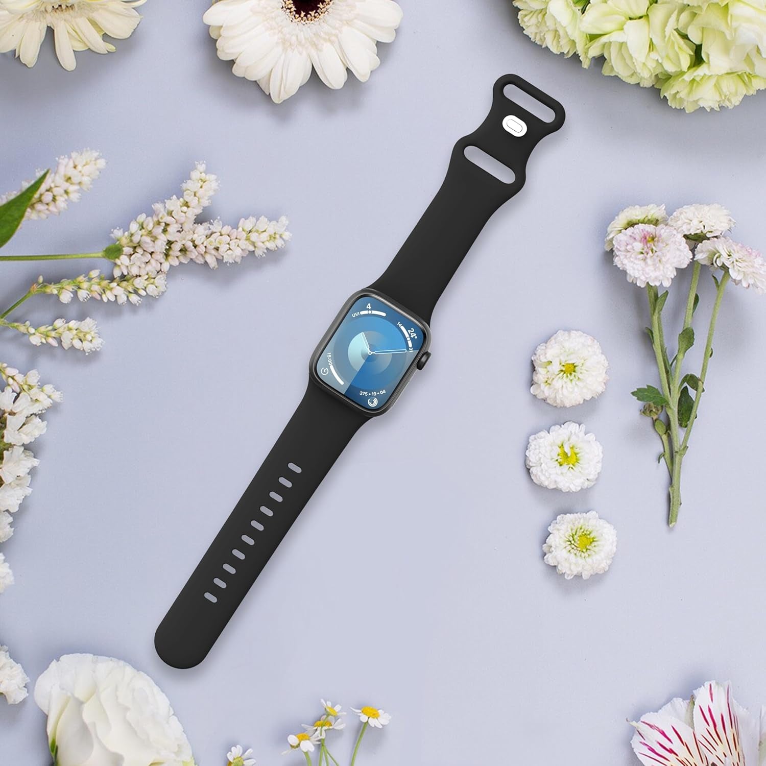 Sport Bands Compatible with Apple Watch Band 38Mm,40Mm 41Mm 42Mm 44Mm 45Mm 49Mm Women Men,Soft Silicone Strap for Iwatch Series Ultra 9 8 7 6 5 4 3 2 1 SE Black
