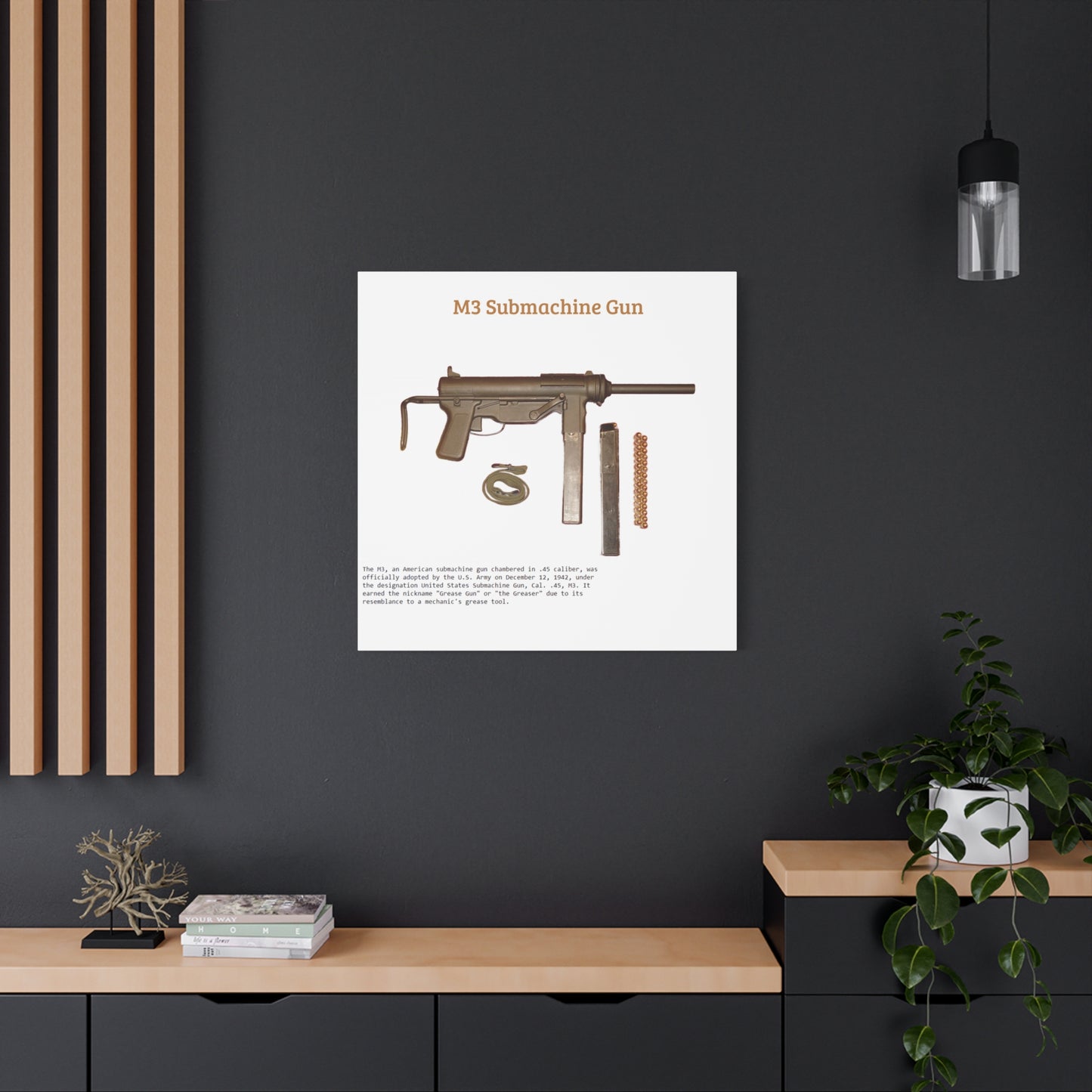 Grease Gun M3 submachine gun Matte Canvas, Stretched, 1.25"