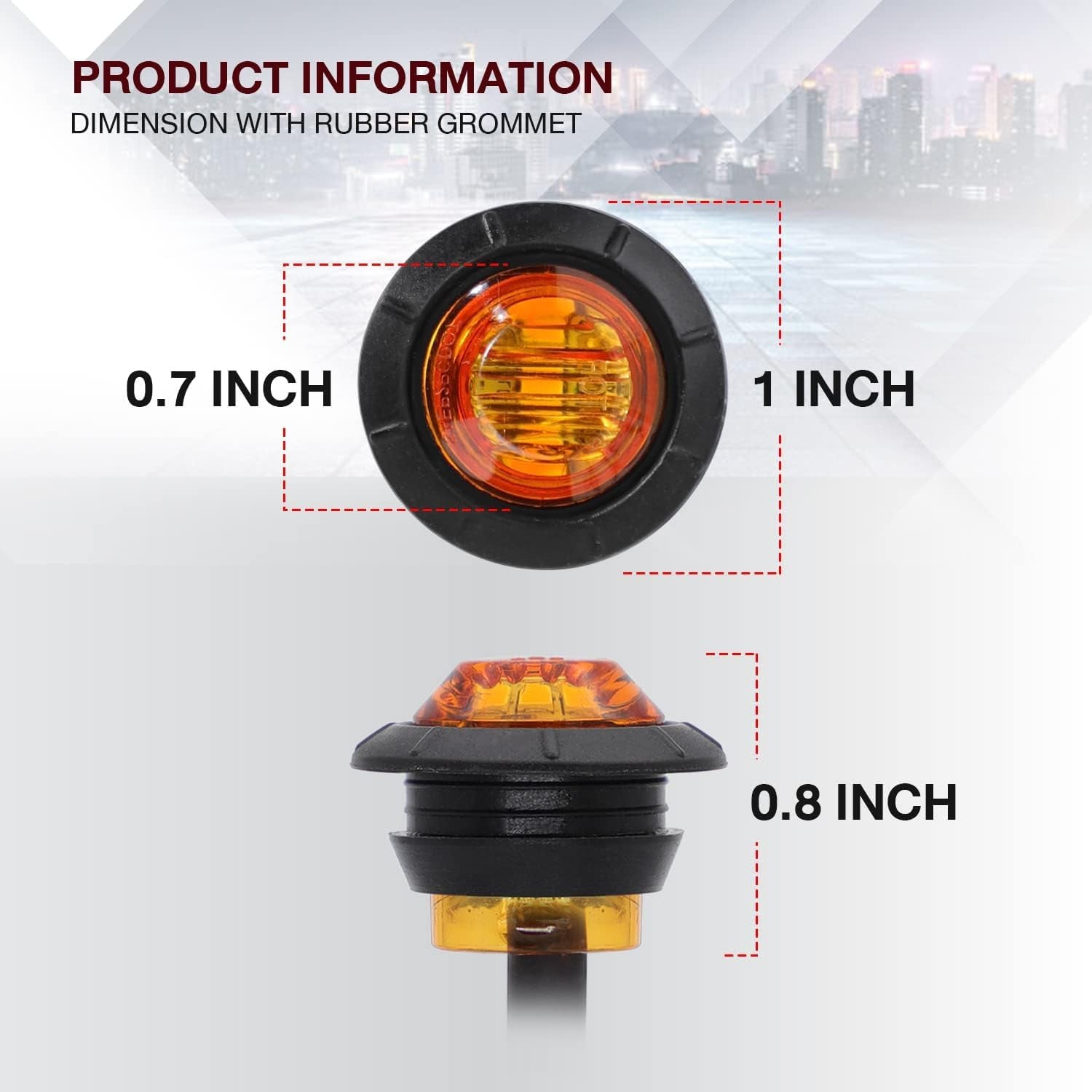 (Pack of 100 3/4 Inch Mount Amber LED Clearance Button Marker Lights Side LED Marker Lights for Trailer Truck RV Car Bus Van 12V DC