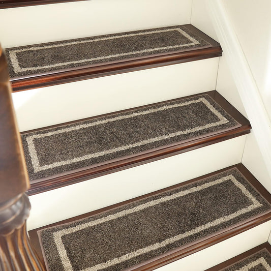 Soft Stair Treads Non-Slip Carpet Mat 28Inx9In Indoor Stair Runners for Wooden Steps,Stair Rugs for Kids and Dogs, 100% Polyester TPE Backing 10Pcs,Brown,Square