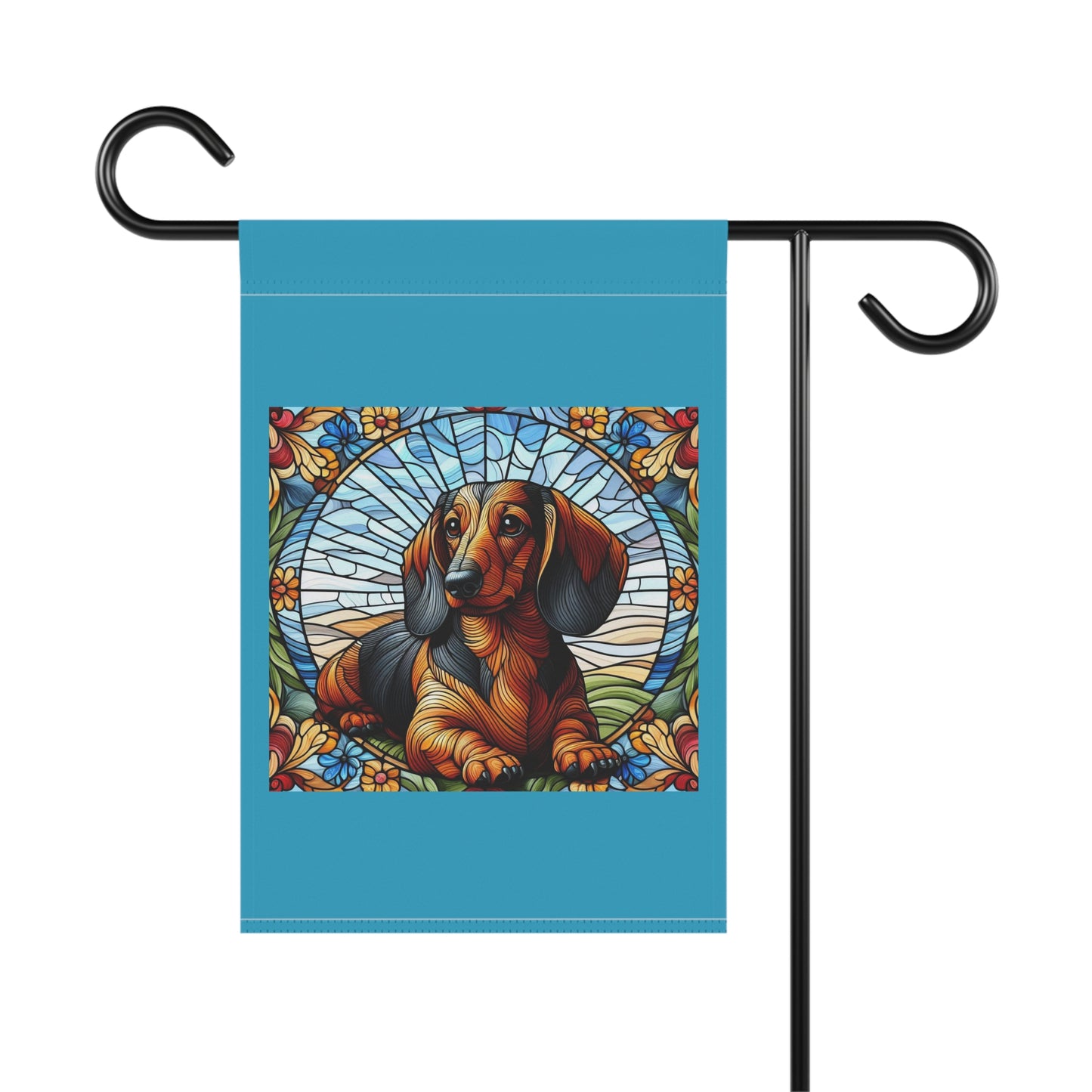 Colorful Dachshund Garden Banner with Floral Design