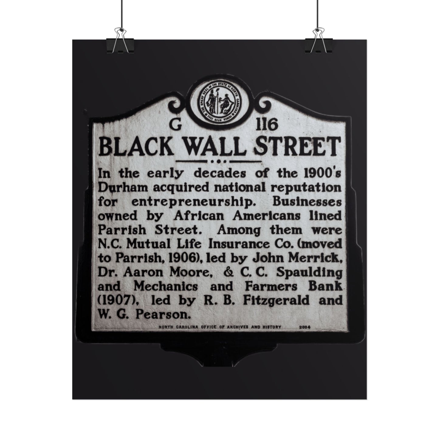 BLACK WALL STREET DURHAM NORTH CAROLINA Rolled Posters