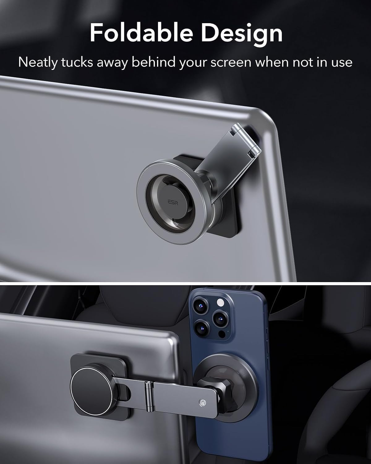 for Magsafe Car Mount, Foldable Dashboard/Tesla Magnetic Car Mount,Tesla Touchscreen Car Phone Holder Mount, Magnetic Phone Holder for Car, for Iphone 16/15/14/13/12, Charging Not Supported, Grey