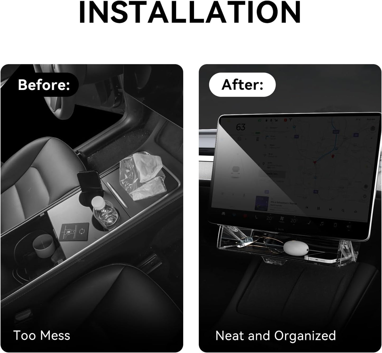 Open and Close under Screen Storage for Tesla 2020-2024 Model Y and 2017-2023 Model 3 with behind Screen Storage Organizer, 2024 Tesla Owners Must Have Accessories(Not Fit 2024 Model 3 Highland)