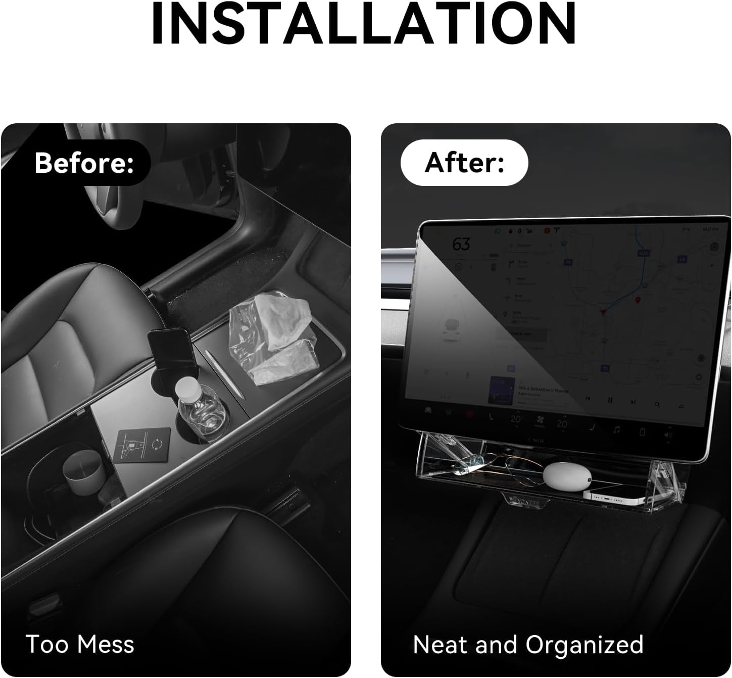 Open and Close under Screen Storage for Tesla 2020-2024 Model Y and 2017-2023 Model 3 with behind Screen Storage Organizer, 2024 Tesla Owners Must Have Accessories(Not Fit 2024 Model 3 Highland)