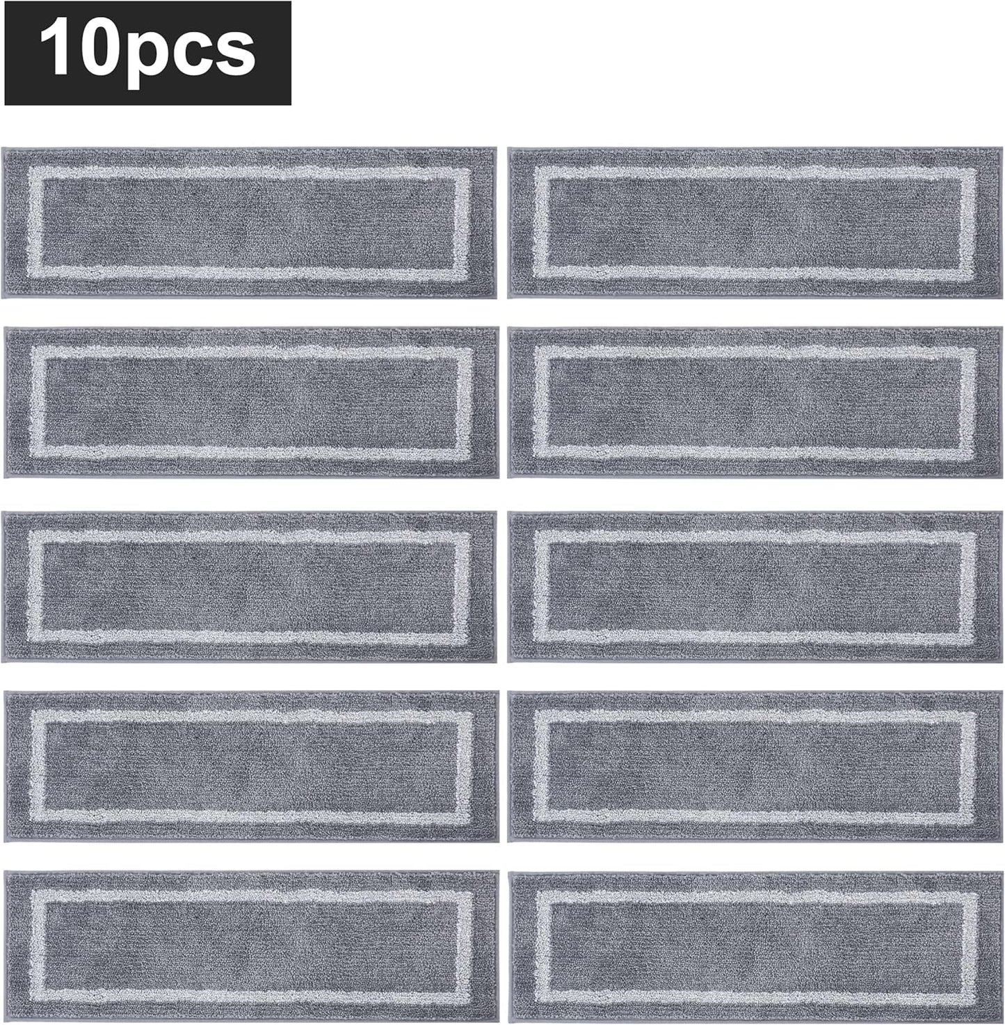 Soft Stair Treads Non-Slip Carpet Mat 28Inx9In Indoor Stair Runners for Wooden Steps,Stair Rugs for Kids and Dogs, 100% Polyester TPE Backing 10Pcs,Grey,Square