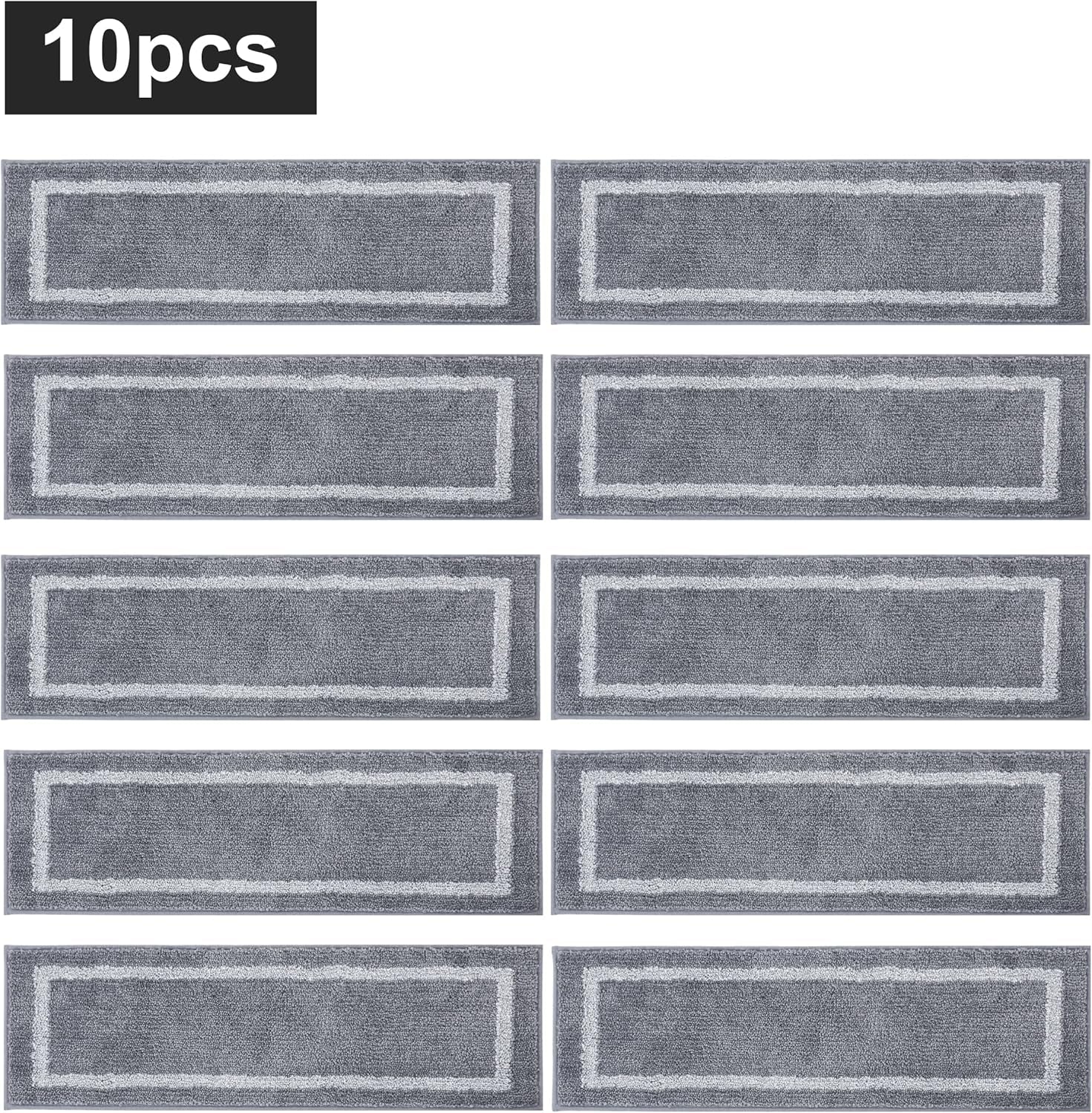 Soft Stair Treads Non-Slip Carpet Mat 28Inx9In Indoor Stair Runners for Wooden Steps,Stair Rugs for Kids and Dogs, 100% Polyester TPE Backing 10Pcs,Grey,Square