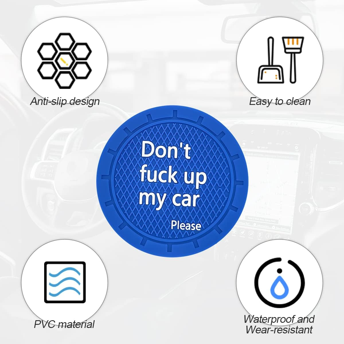 2 Pack Car Cup Holder Coasters, 2.75 Inch Non-Slip PVC Insert Cup Coaster, Anti-Scratch Auto Cup Mats for Women Men, Vehicle Interior Accessories Universal for Car, SUV, Truck (D Blue/2Pcs) TRUCK DRIVER