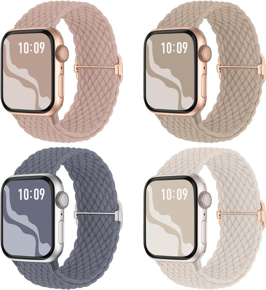 Braided Stretchy Solo Loop Compatible for Apple Watch Band 38Mm 40Mm 41Mm 42Mm 44Mm 45Mm 49Mm for Women Men, Nylon Elastic Straps Wristbands for Iwatch Series 9 8 7 6 SE 5 4 3 2 1 Ultra Ultra 2
