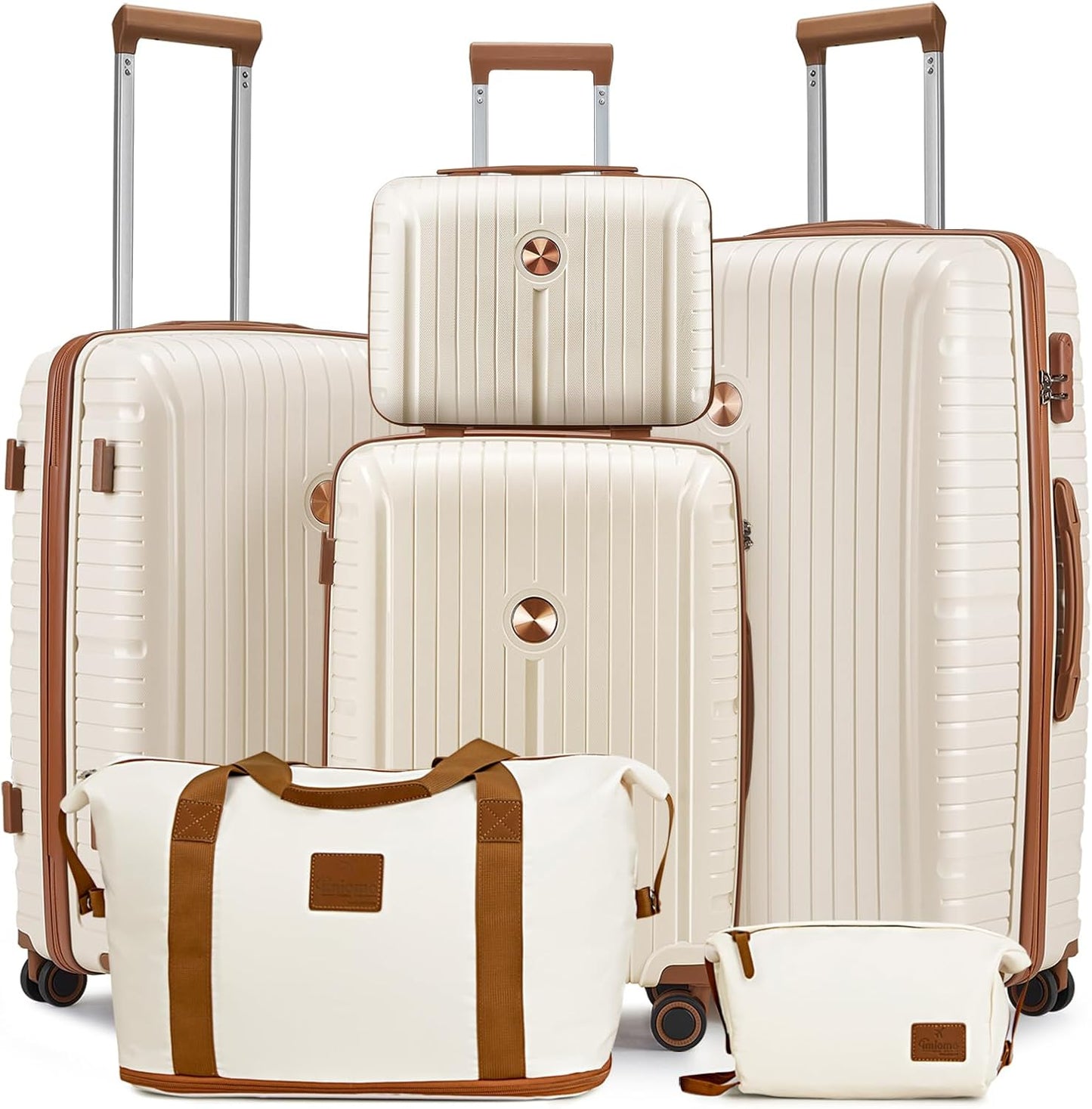 Luggage Sets 5 Piece Suitcase Set, PP Hardshell Carry on Suitcase Set, Travel Suitcases with Double Spinner Wheels and TSA Lock, Black Brown
