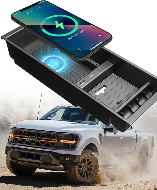 ® for Ford F150 Wireless Charger 2009-2024, Center Console Organizer Box for F-150, OEM Truck Accessory for F150 2024 2023 2022 2021 2020 2019 2018 2017 2016 2015 2014 2013 2012 2011 2010 2009 TRUCK DRIVER