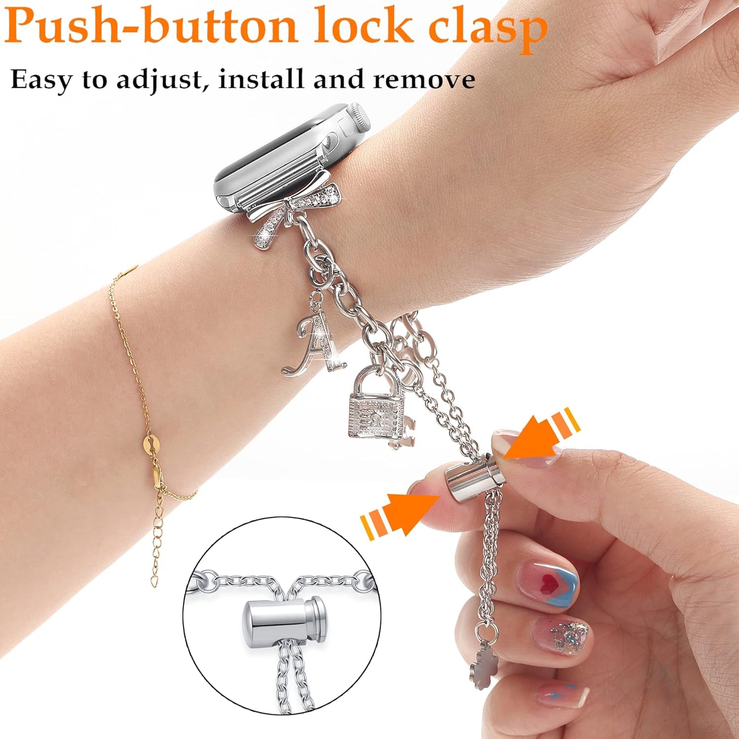 Compatible with Watch Band 38Mm 40Mm 41Mm 42Mm 42Mm 44Mm 45Mm,Dressy Cute Bling Watch Charm Bracelet Band for Women for Iwatch Series SE 7 6 5 4 3 2 1