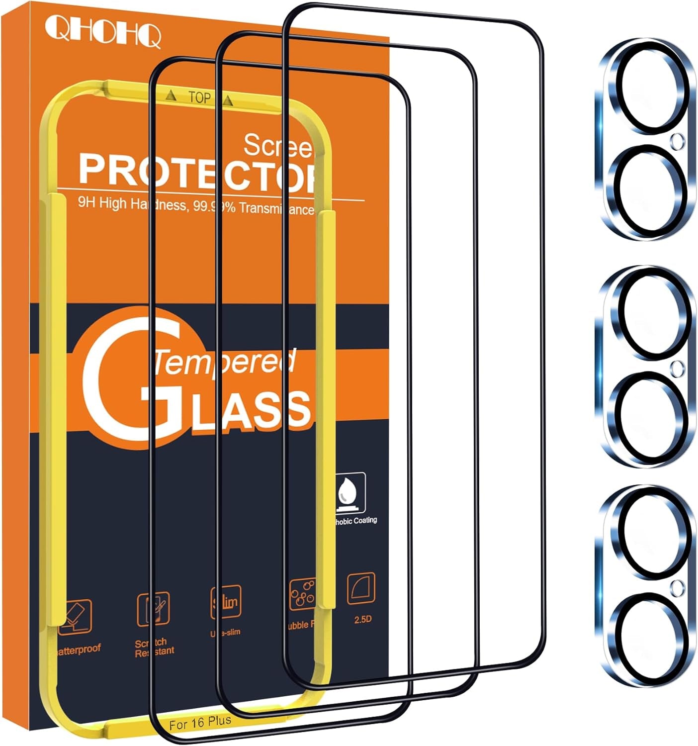 for Iphone 16 Screen Protector with Camera Lens Protector, [Military Grade Shatterproof], Top 9H+ Tempered Glass, Full Edge Coverage, Ultra Durable, with Easy Installation Tool [3+3 Pack]