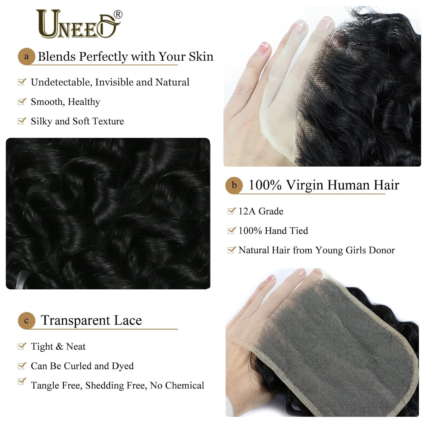 5X5 HD Lace Closure Human Hair Deep Wave Closure 12A Invisible Ultra-Thin HD Lace Closure Brazilian Virgin Remy Human Hair Pre Plucked with Baby Hair Natural Black Color (16 Inch)