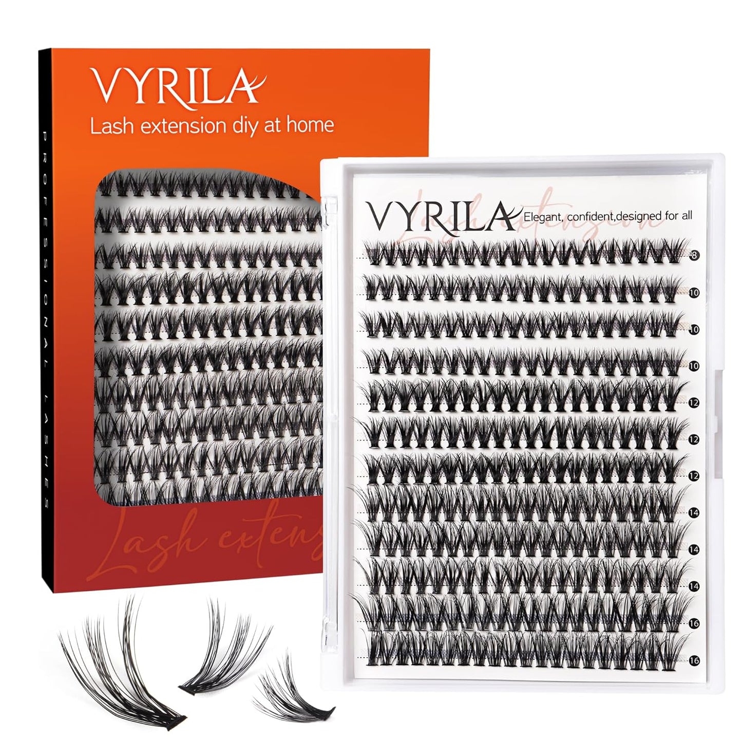 Lash Cluster 240Pcs Individual Lashes,8-16Mm Diy Lash Extension,D Curl Lash Clusters Wispy,3D Natural Lash Clusters Look like Eyelash Extension DIY at Home (Orange 40P-D-8-16Mix)