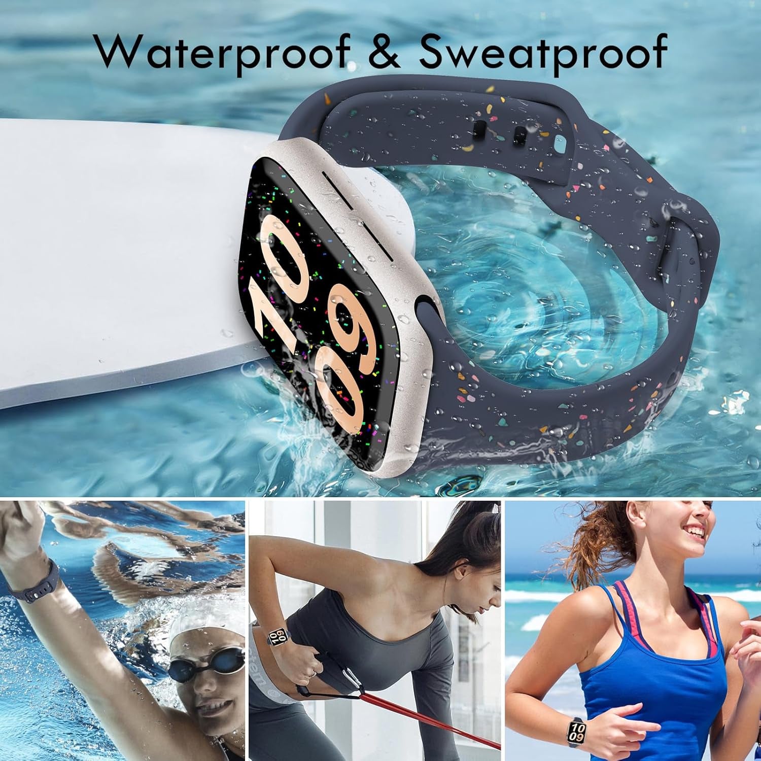 Sport Band Compatible with Apple Watch Band 40Mm 38Mm 41Mm for Women Girls, Recycled Silicone Slim Strap for Iwatch Bands Series 10 9 8 7 6 SE 5 Ultra 4 3 2 1 - Bluish_Gray