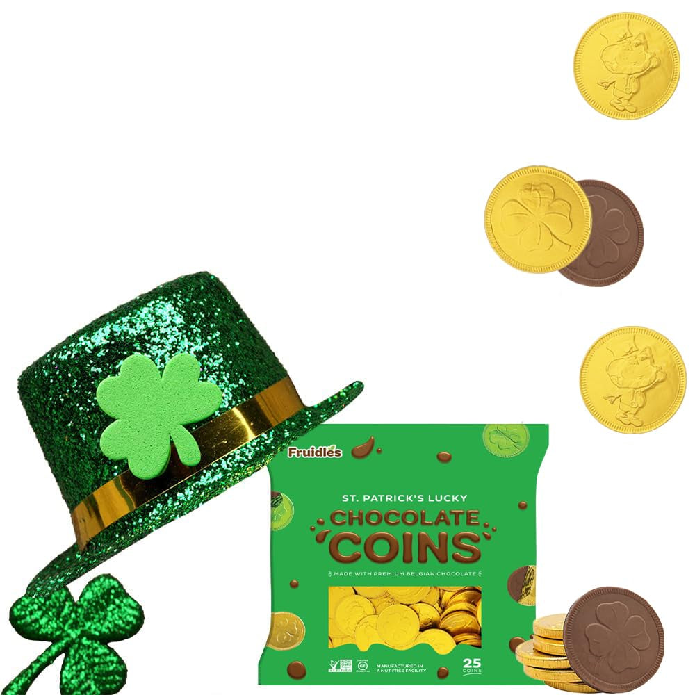 St. Patrick'S Day Chocolate Coins Lucky Gold Coins Foils, Belgian Milk Chocolate Coins Bag Nut-Free (25-Pack)