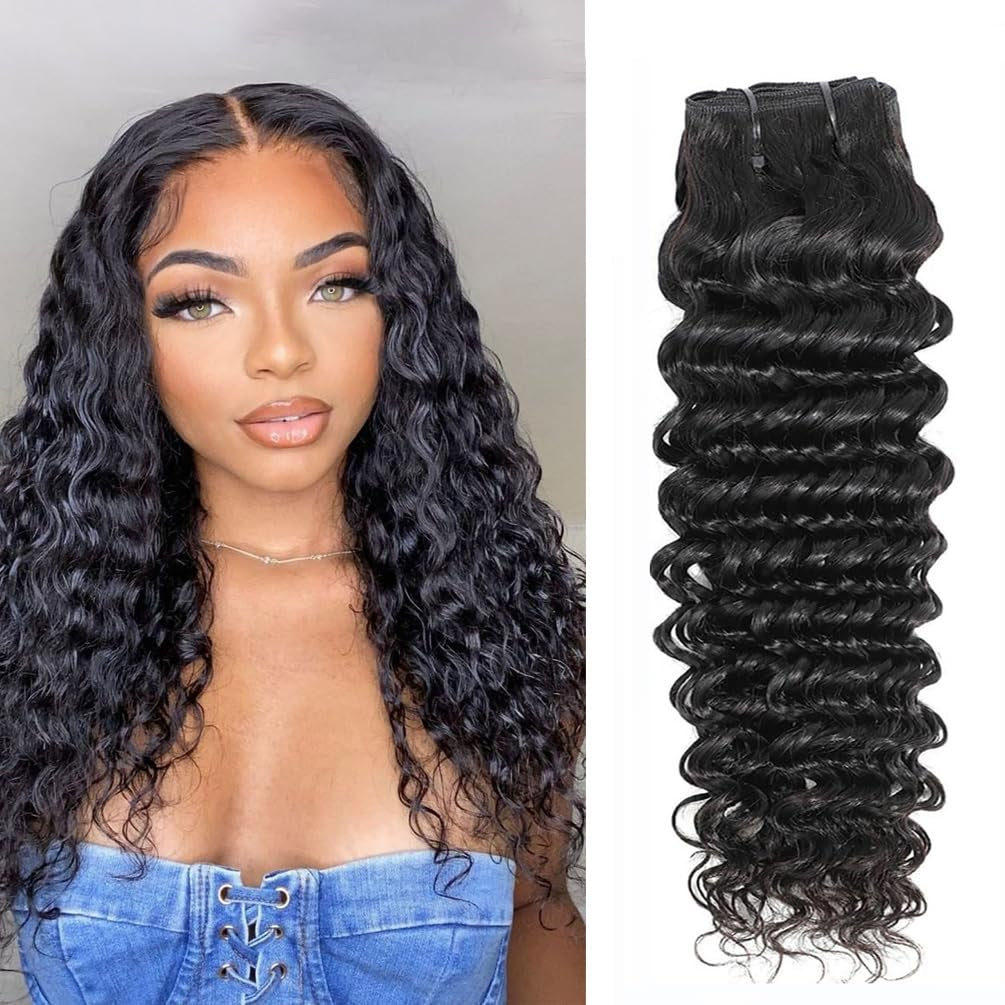 Deep Wave Bundles Human Hair Bundles 10 Inch Hair Bundles 12A Unprocessed Brazilian Virgin Human Hair Bundles Double Weft Deep Curly Weave Bundles Natural Black