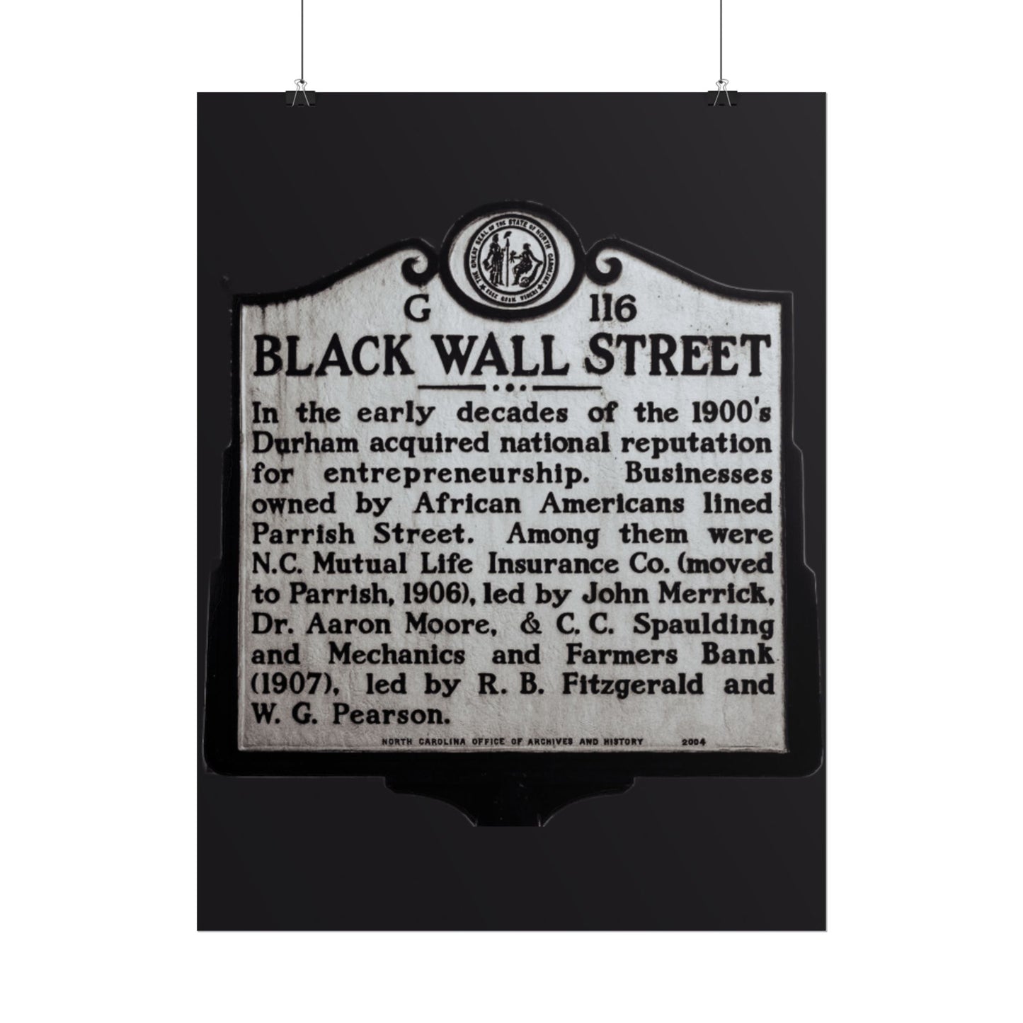 BLACK WALL STREET DURHAM NORTH CAROLINA Rolled Posters