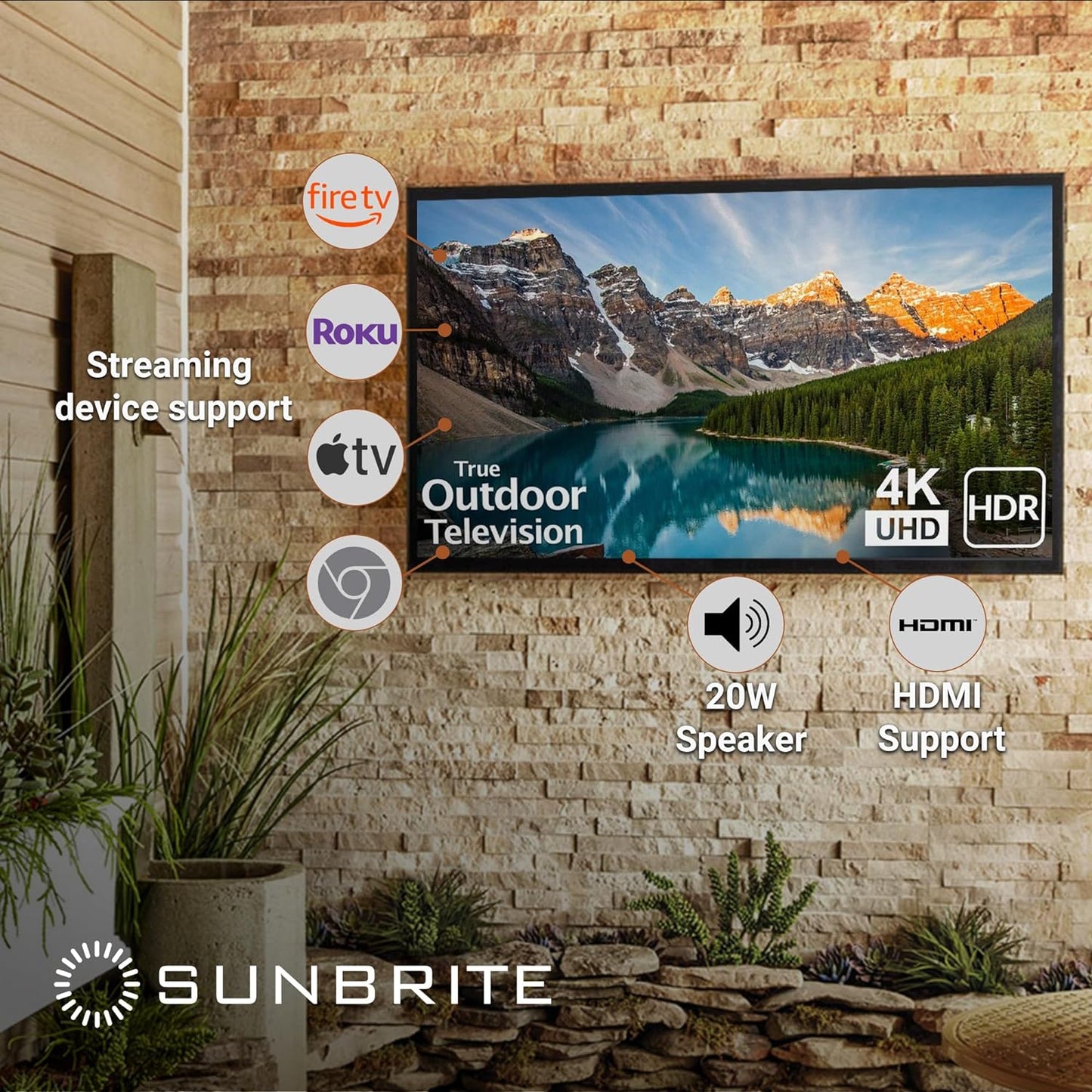 Sunbrite Veranda 2 Series 43-Inch Full Shade Outdoor TV | 4K Ultra HD HDR LED Weatherproof Television - Direct Lit LED Screen with All-Weather Remote (SB-V-43-4KHDR-BL)