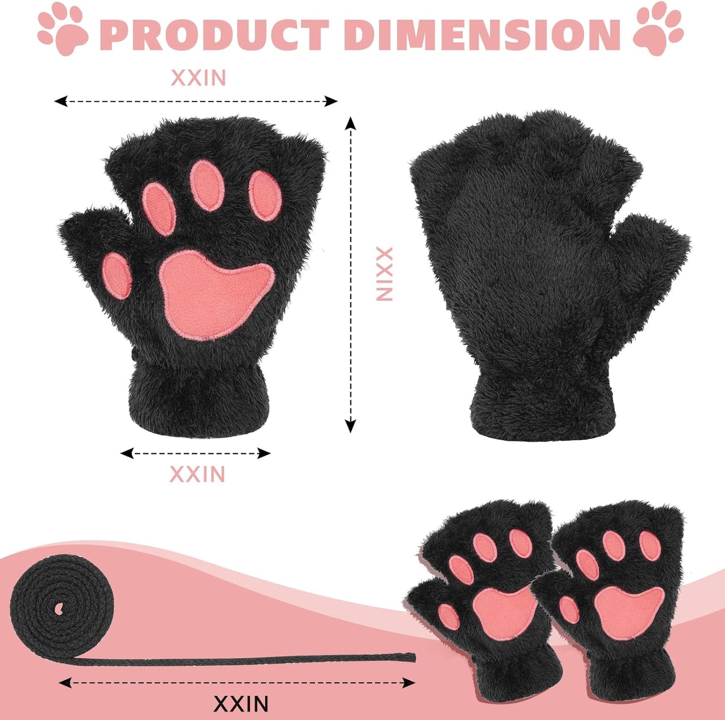 Cat Claw Bear Paw Fingerless Winter Plush Gloves 1*Pair