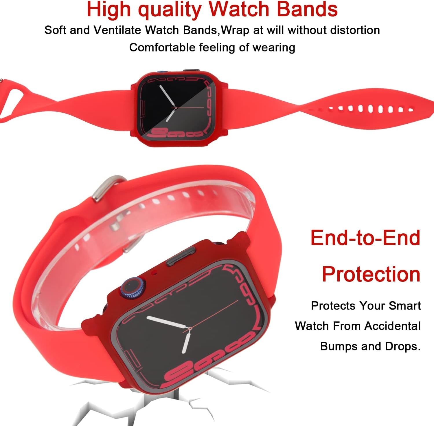 3 in 1 Silicone Band for Apple Watch 41Mm Case Built-In Tempered Glass Screen Protector,Silicone Silky Soft Wrist Staps with Screen Face Cover for Iwatch Series 7 8 9