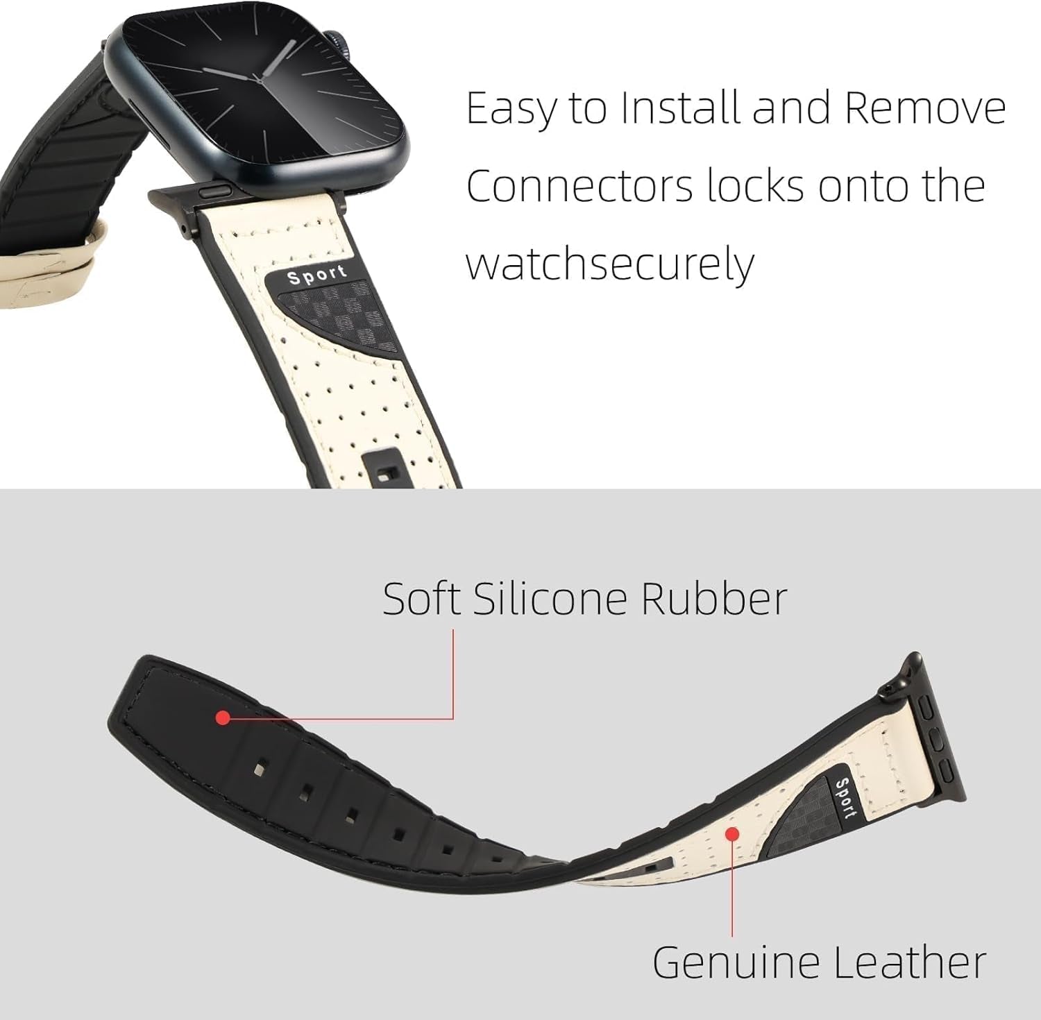 Band Compatible with Apple Watch Band 38Mm 40Mm 41Mm 42Mm 44Mm 45Mm 49Mm,Top Leather Silicone Sports Band Wristband for Iwatch Ultra SE Series 9/8/7/6/5/4/3/2/1