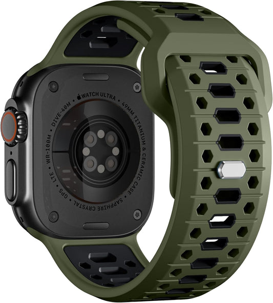 26MM Sport Band Compatible with Apple Watch Ultra 2 & Ultra Band 49Mm 46Mm 45Mm 44Mm 42Mm Men, Honeycomb Breathable Silicone Waterproof Strap for Iwatch Apple Watch Series 10 9 8 7 6 5 4 3 SE