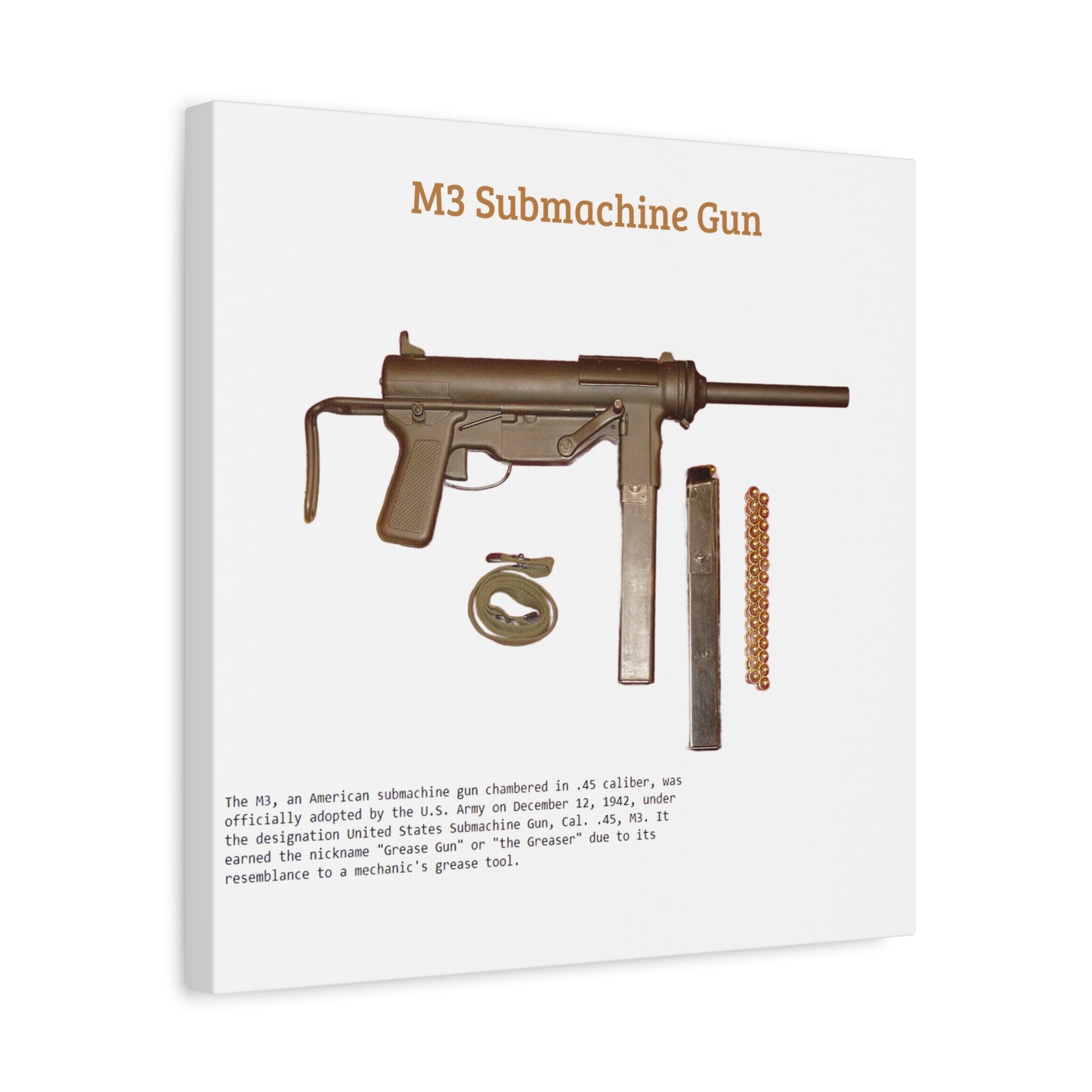 Grease Gun M3 submachine gun Matte Canvas, Stretched, 1.25"