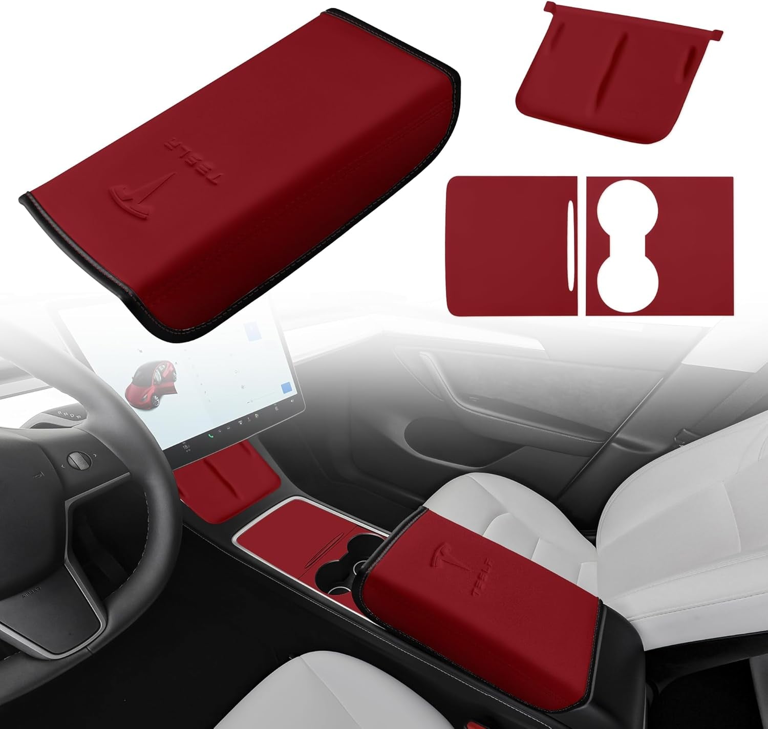 Armrest Cover Designed for Tesla Model 3/Y 2017-2023 2024,Leather Center Console Cover for Tesla Model 3/Y Interior Accessories White
