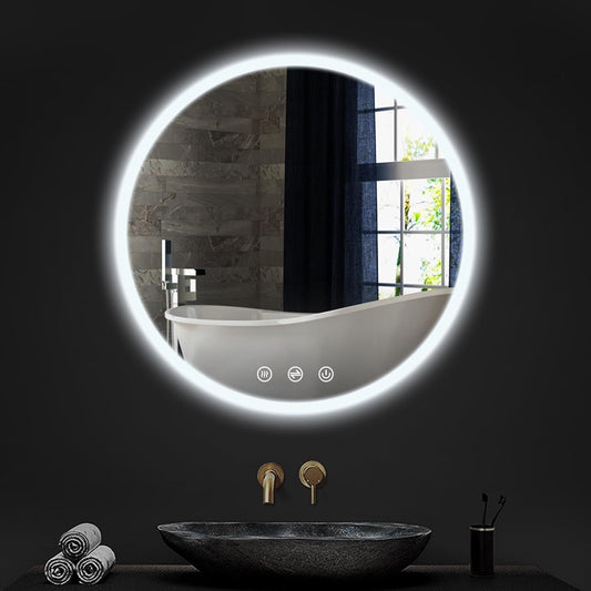 LED Bathroom Mirror, Lighted Bathroom Vanity Mirror, Front and Backlight Wall Vanity Mirror, Stepless Dimmable, Anti-Fog, 3 Color, Memory Smart Mirror (Round, 24"X 24")