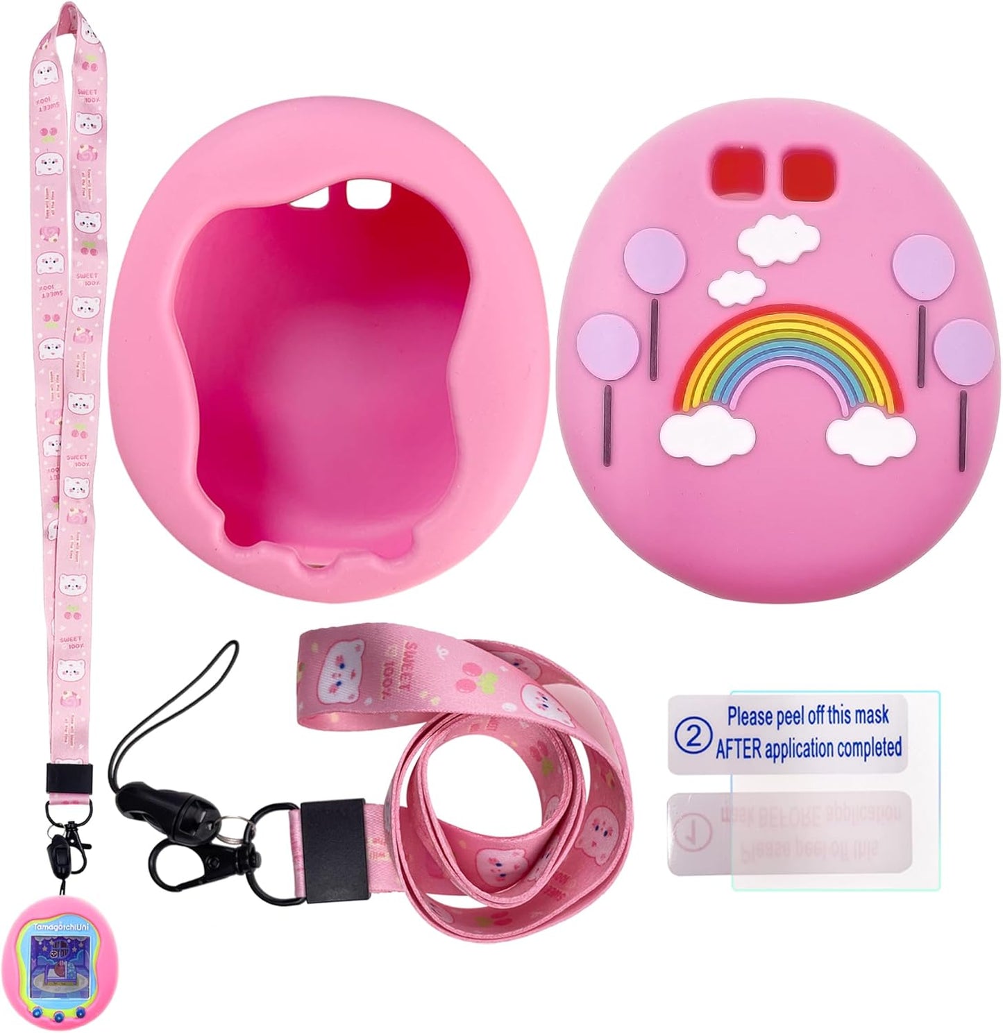 Silicone Case Cover, Lanyard and Screen Protector Film for Tamagotchi Uni Virtual Interactive Pet Game Machine (Purple) ZOUSA