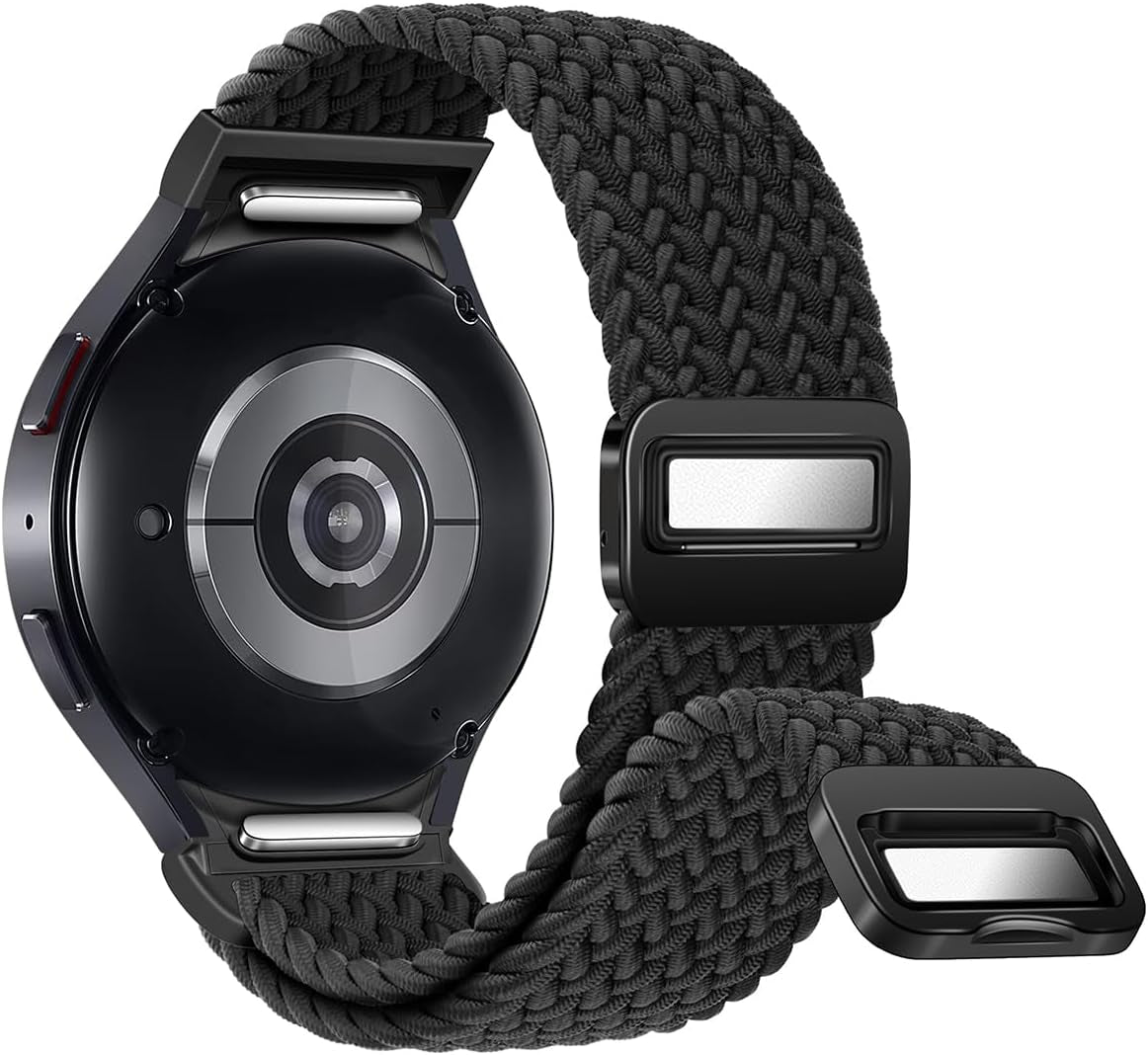 One Click No Gap Magnetic Braided Bands Compatible with Samsung Galaxy Watch 7 6 4 5 FE Band 40Mm 44Mm/Watch 6 4 Classic 47Mm 43Mm 42Mm 46Mm/Watch 5 Pro 45Mm, 20Mm Elastic Nylon Sport Strap Men Women