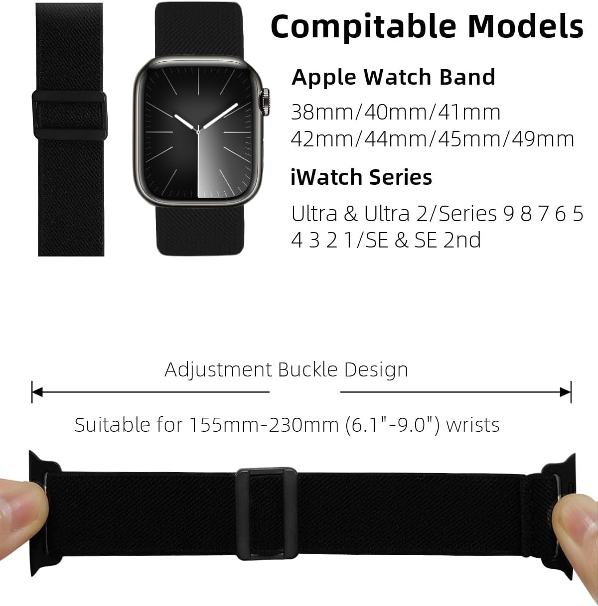 Stretchy Braided Loop Compatible with Apple Watch Band 40Mm 38Mm 44Mm 45Mm 41Mm 42Mm 49Mm for Men Women, Elastic Nylon Sport Straps for Iwatch Ultra/Ultra 2, Series 9/8/7/6/5/4/3/2/1/SE