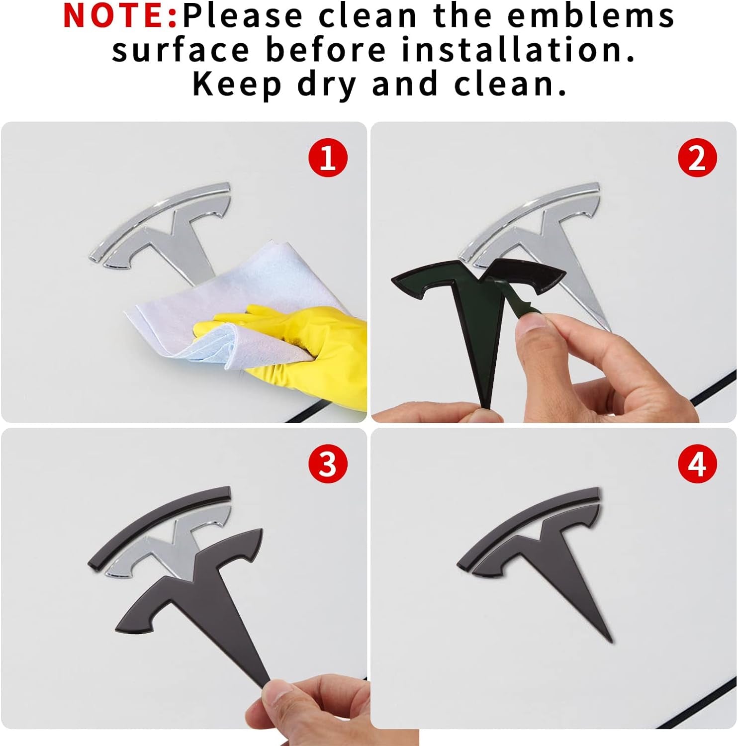 Model Y Accessories for Tesla Emblem Sticker 2Pcs/Set 2024 2023 2022 2021 2020 Logo Decal (Black)