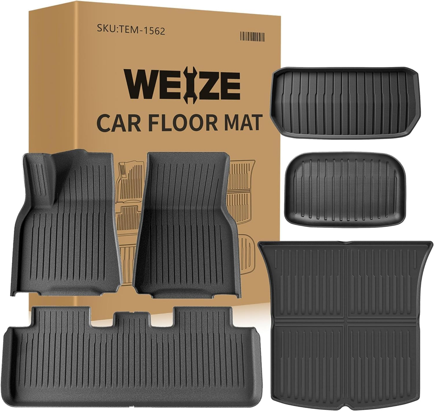 Floor Mats & Cargo Liners for Tesla Model Y 5-Seat 2021-2023 2022 2024 All Weather TPE Cargo Trunk Mats Accessories, Set of 6 Mats (Not Fit 7-Seat)